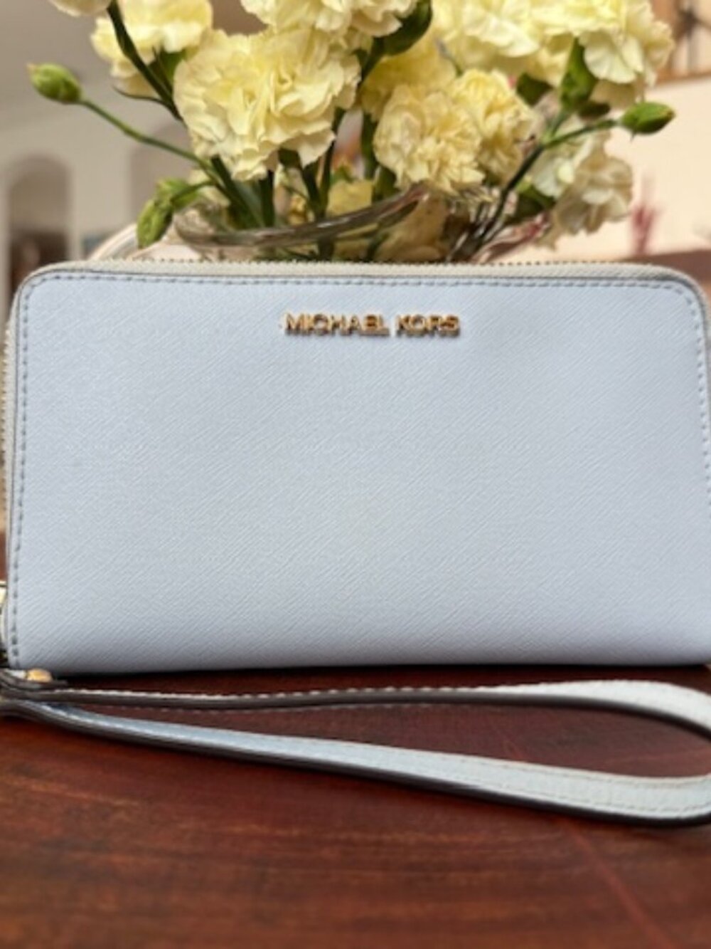 MK Large Leather Smartphone Wristlet - Blue